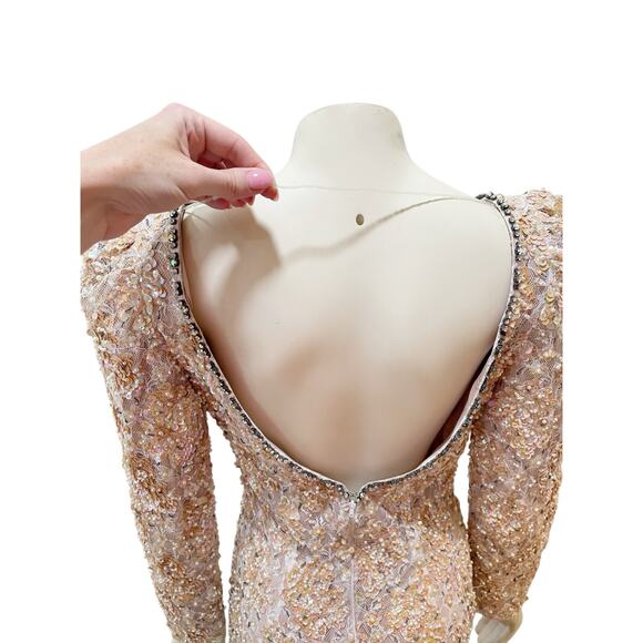 Lillie Rubin Pink Sequin Long Sleeve Gown with Crystals and Pearl Bust Sz 6 - Picture 8 of 16